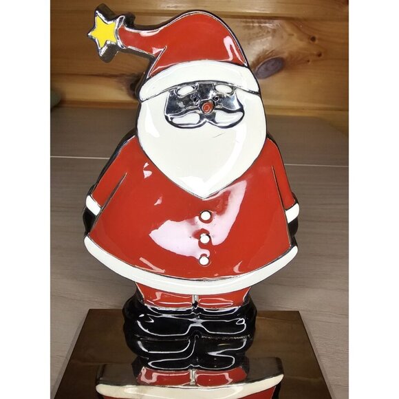 Metal Enamel SANTA CLAUS Christmas STOCKING HANGER Mantel Holder Hook Holiday - Picture 7 of 8